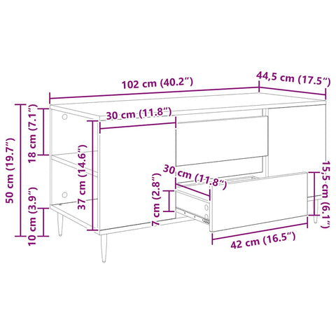 vidaXL Coffee Table Artisan oak 102 x 44.5 x 50 cm Engineered wood