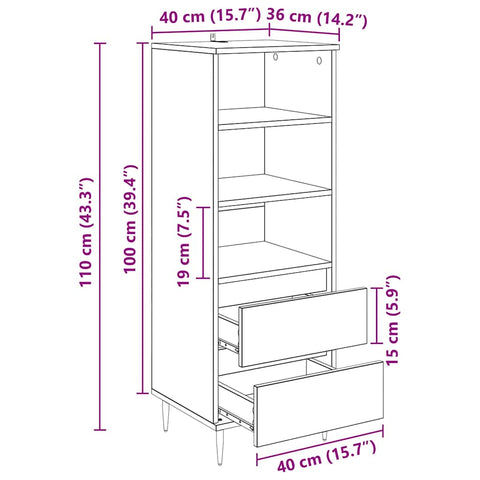 vidaXL Highboard with Drawer Old Wood 40 x 36 x 110 cm Engineered Wood
