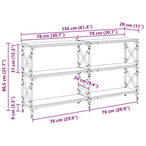 vidaXL Console Table Black oak 156 x 28 x 80.5 cm Engineered Wood