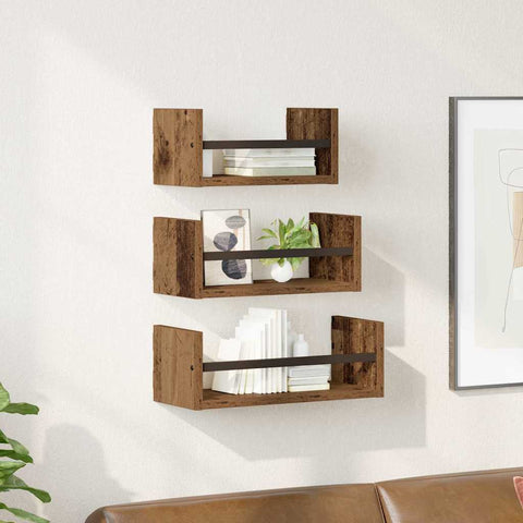 vidaXL Wall Shelf Set 3 pcs Old Wood 40 x 16 x 14 cm Engineered Wood