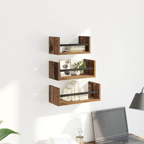 vidaXL Wall Shelf Set 3 pcs Old Wood 40 x 16 x 14 cm Engineered Wood