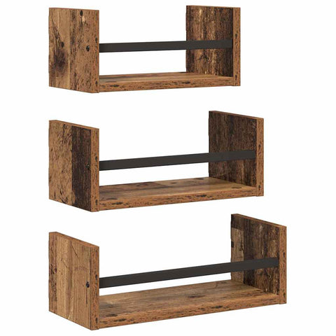 vidaXL Wall Shelf Set 3 pcs Old Wood 40 x 16 x 14 cm Engineered Wood