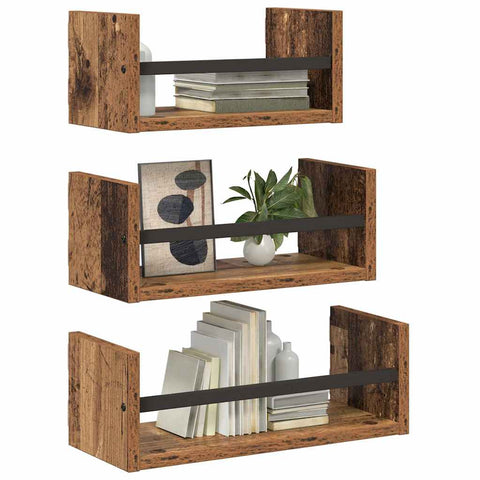 vidaXL Wall Shelf Set 3 pcs Old Wood 40 x 16 x 14 cm Engineered Wood