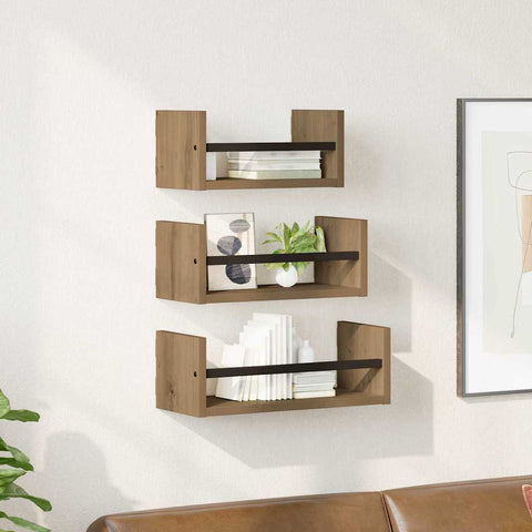 vidaXL Wall Shelf Set with Shelf 3 pcs Artisan Oak 40 x 16 x 14 cm