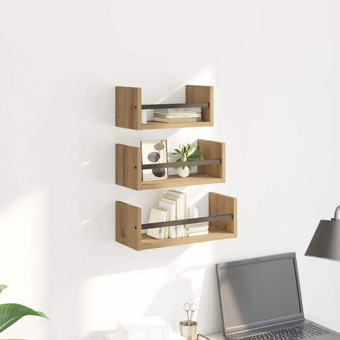 vidaXL Wall Shelf Set with Shelf 3 pcs Artisan Oak 40 x 16 x 14 cm