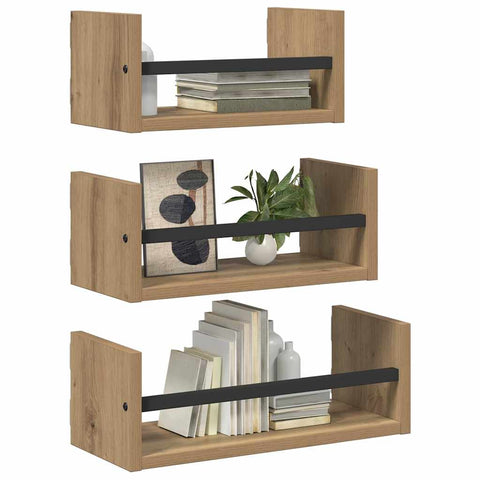 vidaXL Wall Shelf Set with Shelf 3 pcs Artisan Oak 40 x 16 x 14 cm