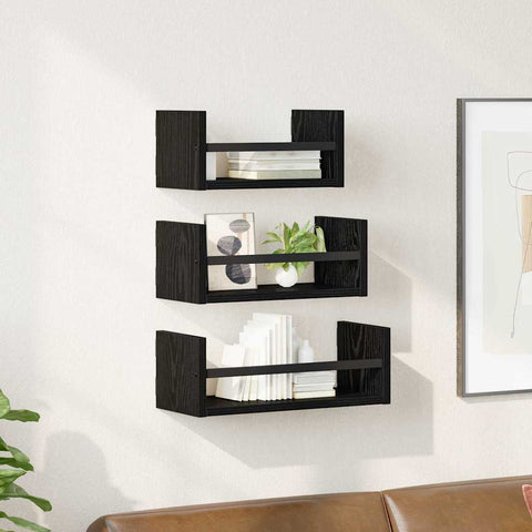 vidaXL Wall Shelf Set 3 pcs Black Oak 40 x 16 x 14 cm Engineered Wood