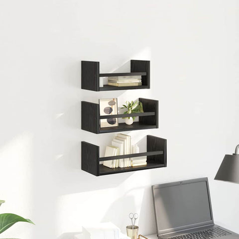 vidaXL Wall Shelf Set 3 pcs Black Oak 40 x 16 x 14 cm Engineered Wood