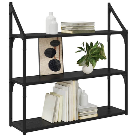 vidaXL Wall Shelf Black Oak 80 x 21 x 78.5 cm Engineered Wood