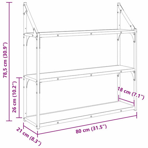 vidaXL Wall Shelf Black Oak 80 x 21 x 78.5 cm Engineered Wood