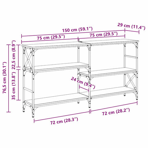 vidaXL Console Table Black oak 150 x 29 x 76.5 cm Engineered wood