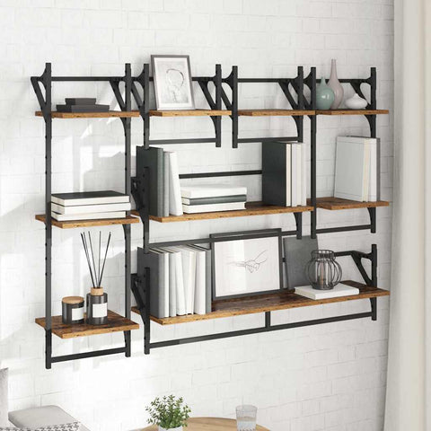 vidaXL Wall Shelf Set 6 pcs Old Wood 100 x 25 x 30 cm Engineered Wood