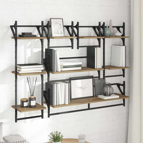 vidaXL Wall Shelf Set with Shelf 6 pcs Artisan Oak 100 x 25 x 30 cm