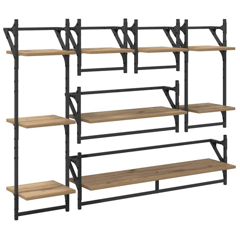 vidaXL Wall Shelf Set with Shelf 6 pcs Artisan Oak 100 x 25 x 30 cm