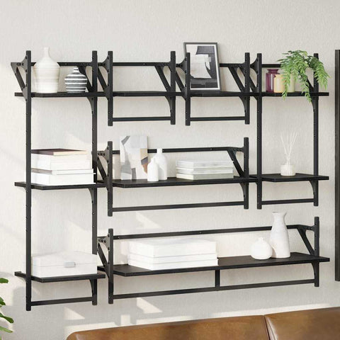 vidaXL Wall Shelf Set 6 pcs Black Oak 100 x 25 x 30 cm Engineered Wood