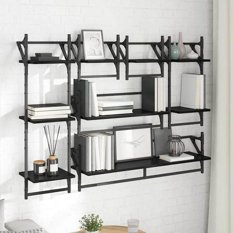 vidaXL Wall Shelf Set 6 pcs Black Oak 100 x 25 x 30 cm Engineered Wood