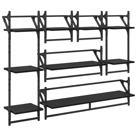 vidaXL Wall Shelf Set 6 pcs Black Oak 100 x 25 x 30 cm Engineered Wood