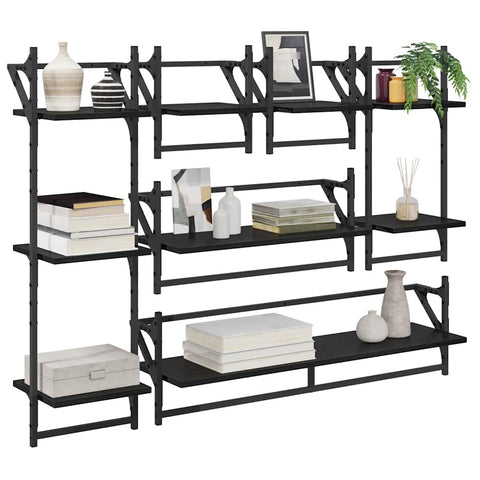 vidaXL Wall Shelf Set 6 pcs Black Oak 100 x 25 x 30 cm Engineered Wood