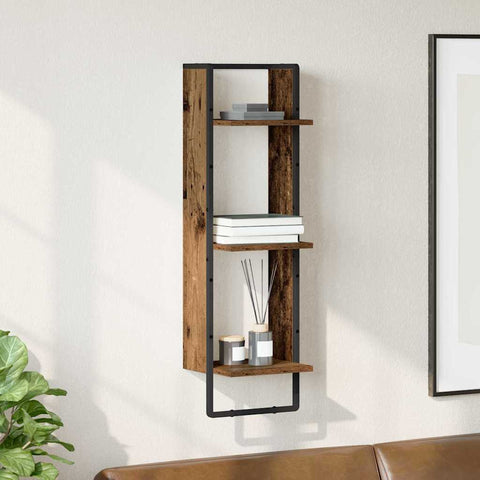vidaXL Wall Shelf with Shelf Old Wood 30 x 25 x 100 cm Engineered Wood