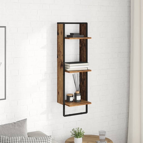 vidaXL Wall Shelf with Shelf Old Wood 30 x 25 x 100 cm Engineered Wood