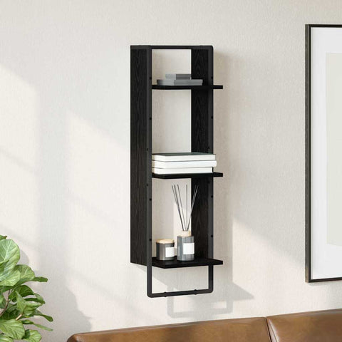 vidaXL Wall Shelf Black Oak 30 x 25 x 100 cm Engineered Wood