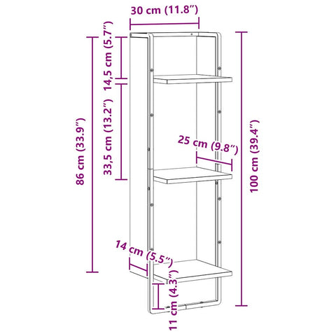 vidaXL Wall Shelf Black Oak 30 x 25 x 100 cm Engineered Wood