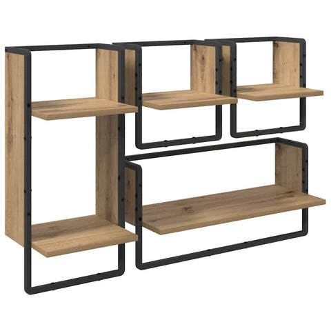 vidaXL Wall Shelf Set with Shelf 4 pcs Artisan Oak 65 x 25 x 30 cm