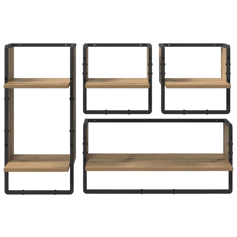vidaXL Wall Shelf Set with Shelf 4 pcs Artisan Oak 65 x 25 x 30 cm