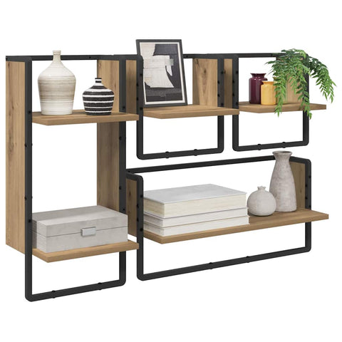 vidaXL Wall Shelf Set with Shelf 4 pcs Artisan Oak 65 x 25 x 30 cm