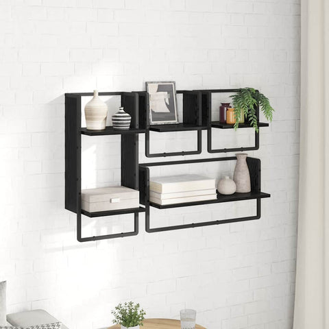 vidaXL Wall Shelf Set 4 pcs Black Oak 65 x 25 x 30 cm Engineered Wood