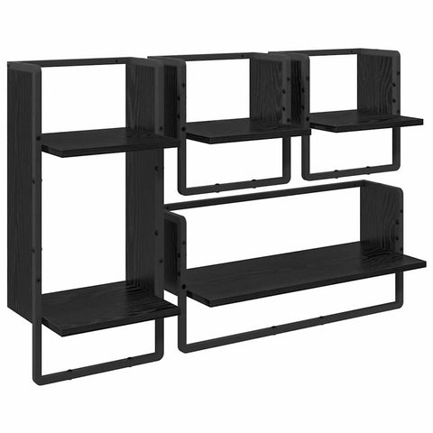 vidaXL Wall Shelf Set 4 pcs Black Oak 65 x 25 x 30 cm Engineered Wood