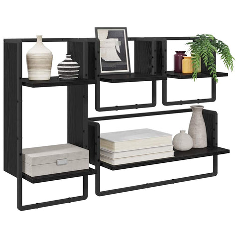 vidaXL Wall Shelf Set 4 pcs Black Oak 65 x 25 x 30 cm Engineered Wood
