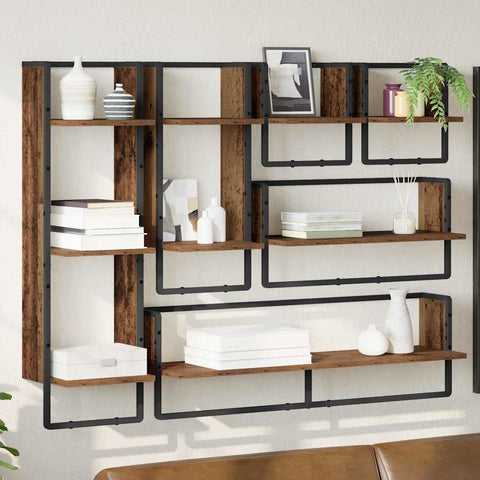 vidaXL Wall Shelf Set 6 pcs Old Wood 100 x 25 x 30 cm Engineered Wood