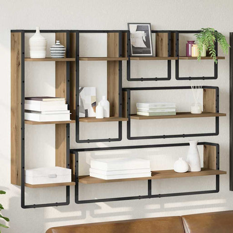 vidaXL Wall Shelf Set with Shelf 6 pcs Artisan Oak 100 x 25 x 30 cm
