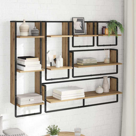 vidaXL Wall Shelf Set with Shelf 6 pcs Artisan Oak 100 x 25 x 30 cm