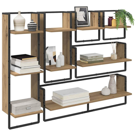 vidaXL Wall Shelf Set with Shelf 6 pcs Artisan Oak 100 x 25 x 30 cm