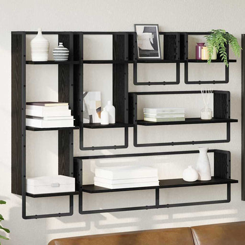 vidaXL Wall Shelf Set 6 pcs Black Oak 100 x 25 x 30 cm Engineered Wood