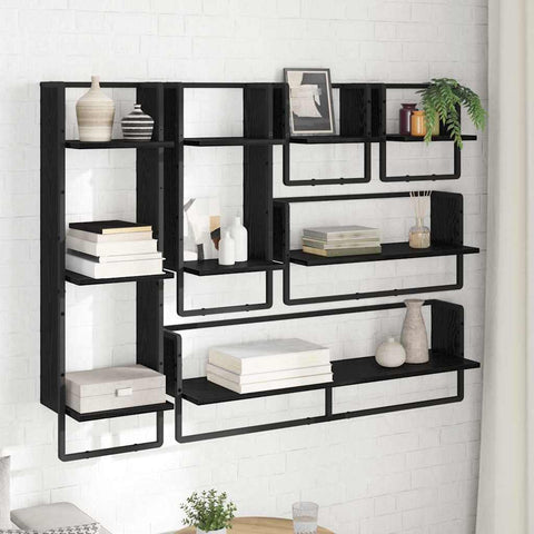 vidaXL Wall Shelf Set 6 pcs Black Oak 100 x 25 x 30 cm Engineered Wood