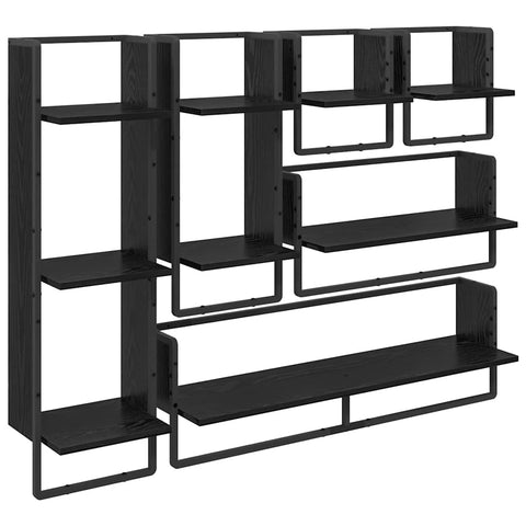 vidaXL Wall Shelf Set 6 pcs Black Oak 100 x 25 x 30 cm Engineered Wood