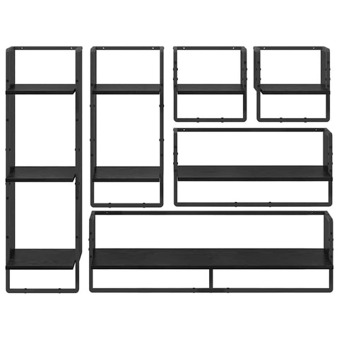 vidaXL Wall Shelf Set 6 pcs Black Oak 100 x 25 x 30 cm Engineered Wood