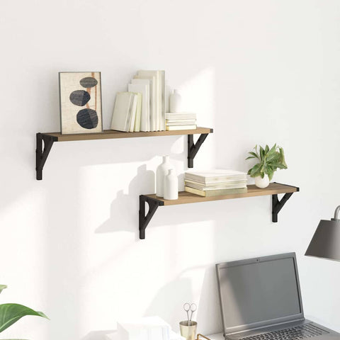 vidaXL Wall Shelves with Shelf 2 pcs Artisan Oak 60 x 15 x 15.5 cm
