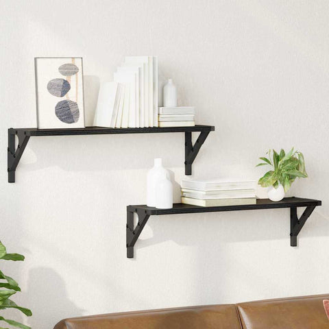 vidaXL Wall Shelves 2 pcs Black Oak 60 x 15 x 15.5 cm Engineered Wood