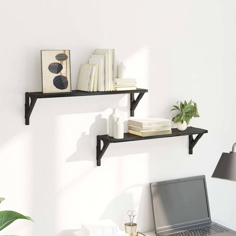 vidaXL Wall Shelves 2 pcs Black Oak 60 x 15 x 15.5 cm Engineered Wood