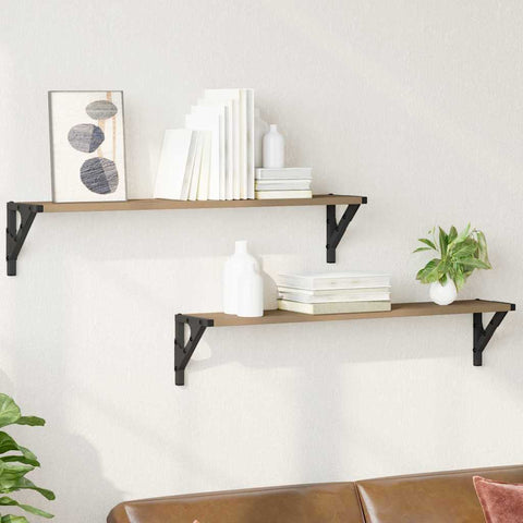 vidaXL Wall Shelves with Shelf 2 pcs Artisan Oak 80 x 15 x 15.5 cm