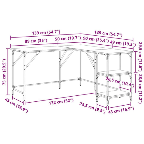 vidaXL Desk Black Oak 139 x 139 x 75 cm Engineered Wood