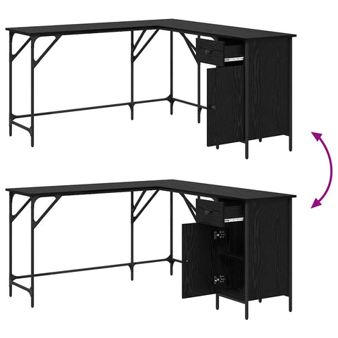 vidaXL Desk Black Oak 141 x 141 x 75 cm Engineered Wood