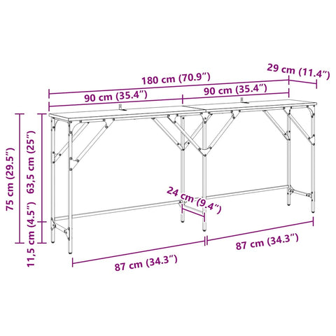 vidaXL Console Table Artisan oak 180 x 29 x 75 cm Engineered wood