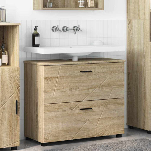 vidaXL Bathroom Cabinet Sonoma oak 76.5 x 35 x 64 cm Engineered wood