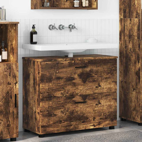 vidaXL Bathroom Cabinet Smoked oak 76.5 x 35 x 64 cm Engineered wood