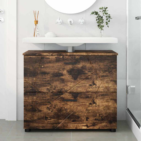 vidaXL Bathroom Cabinet Smoked oak 76.5 x 35 x 64 cm Engineered wood